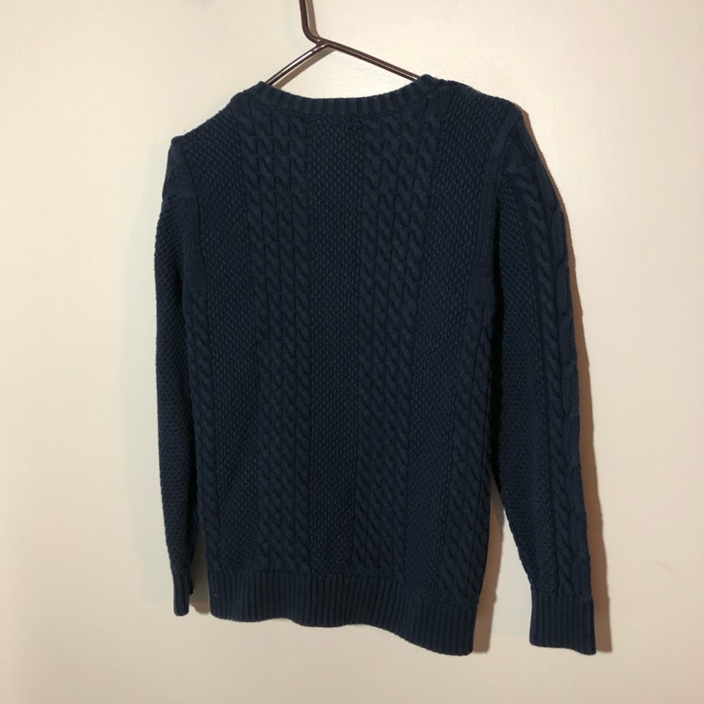 LL bean womens navy cable knit fisherman cotton cardigan woven buttons M preppy - Picture 3 of 10